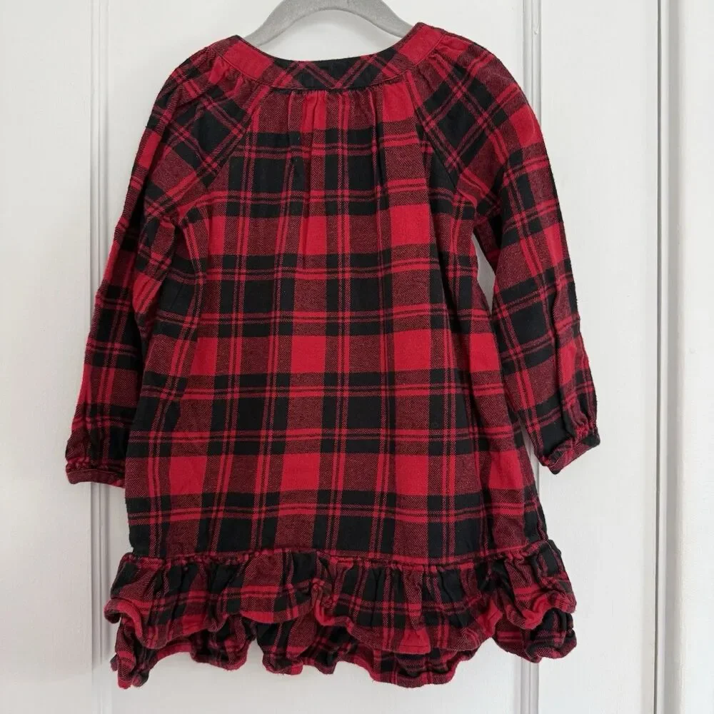 Hanna Andersson Dress Buffalo Check Red Black Plaid Flannel Ruffle Hem 100/4T